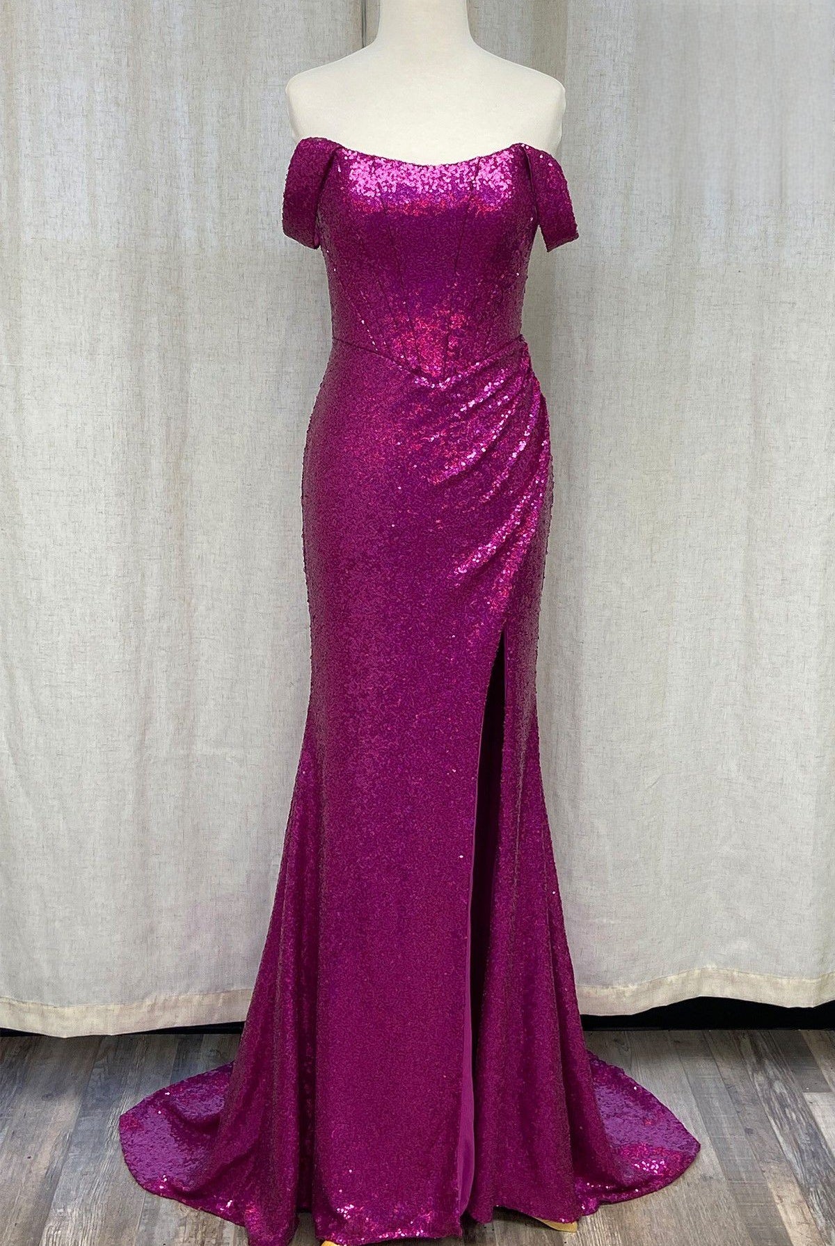 Off Shoulder Embroidered Sequins Open Back Long Prom Dress NXR1203-Prom Dress-smcfashion.com