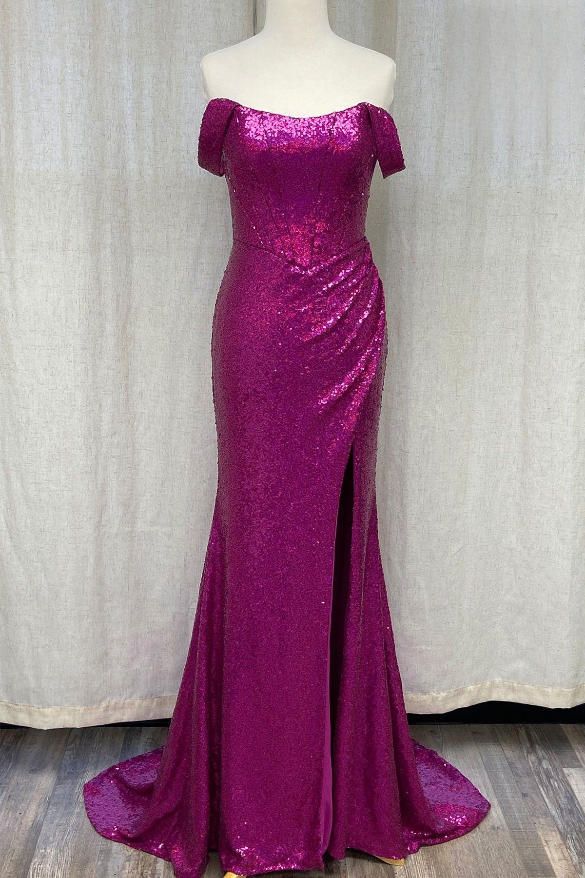 Off Shoulder Embroidered Sequins Open Back Long Prom Dress NXR1203-Prom Dress-smcfashion.com