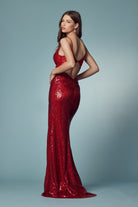 Embellished Sequin Illusion V-Neck Long Prom Dress NXS1016-Prom Dress-smcfashion.com