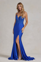 Mermaid Open Criss Cross Back Embroidered Bodice Long Evening Dress NXG1150-Evening Dress-smcfashion.com