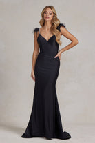 Mermaid Satin Embellished Feather Open Back Long Prom Dress NXT1138-Prom Dress-smcfashion.com