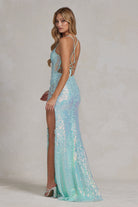 Embroidered Sequins Applique Side Slit Spaghetti Straps Long Prom Dress NXD1157-Prom Dress-smcfashion.com