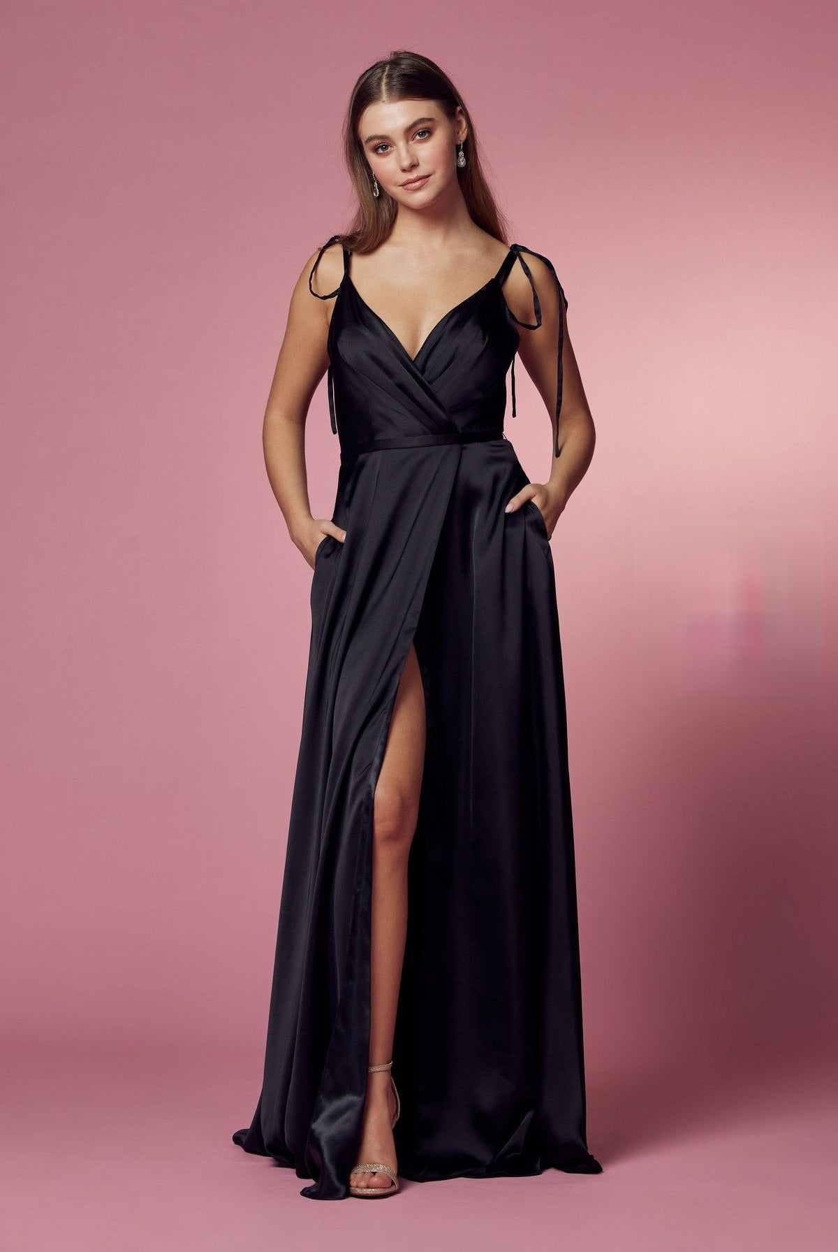 Double Breasted Spaghetti Straps High Slit Long Bridesmaid Dress NXR1029-Bridesmaid Dress-smcfashion.com