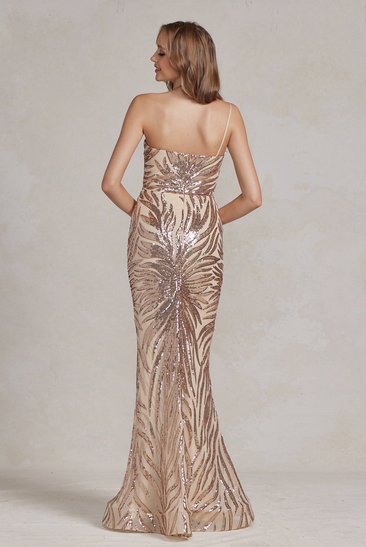 Mermaid Embroidered Sequins One Shoulder Long Evening Dress NXR1204-Evening Dress-smcfashion.com