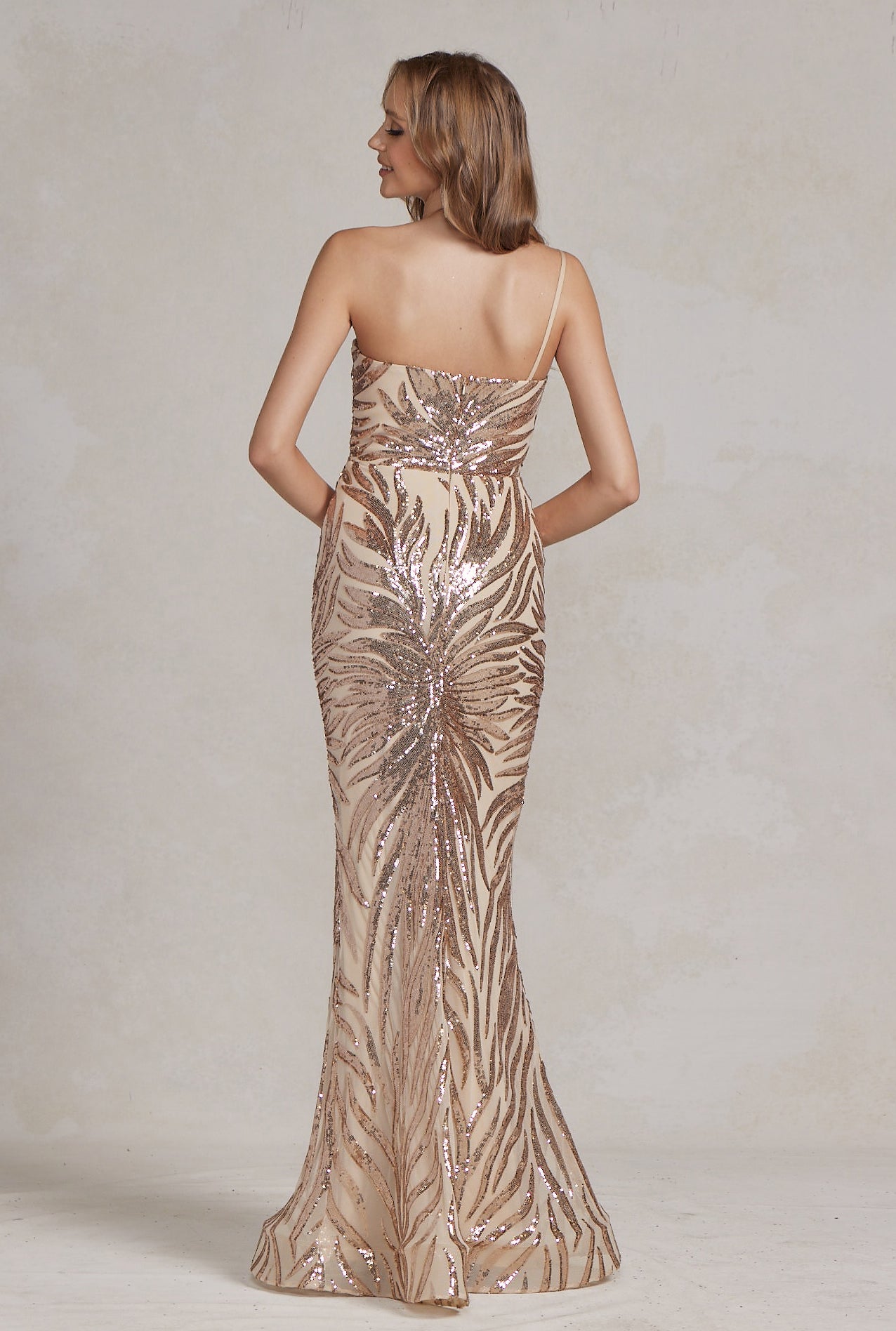 Mermaid Embroidered Sequins One Shoulder Long Evening Dress NXR1204-Evening Dress-smcfashion.com