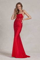 Mermaid Satin Embroidered Lace Square Neck Long Prom Dress NXE1186-Evening Dress-smcfashion.com