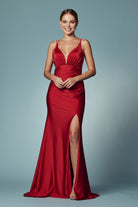 Double Spaghetti Straps Slit Long Bridesmaid & Prom Dress NXE1035-Prom Dress-smcfashion.com