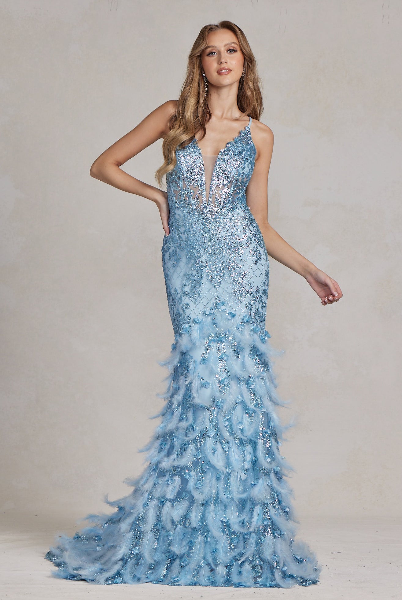 Ruffled Skirt Open Corset Back Mermaid Long Prom Dress NXC1111-Prom Dress-smcfashion.com