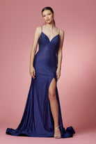 Embellished Jewel Side Slit Long Bridesmaid & Prom Dress NXE1038-Prom Dress-smcfashion.com