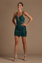 Glitter Embroidered Bodice Deep V-Neck Short Homecoming & Cocktail Dress NXR700-Cocktail Dress-smcfashion.com