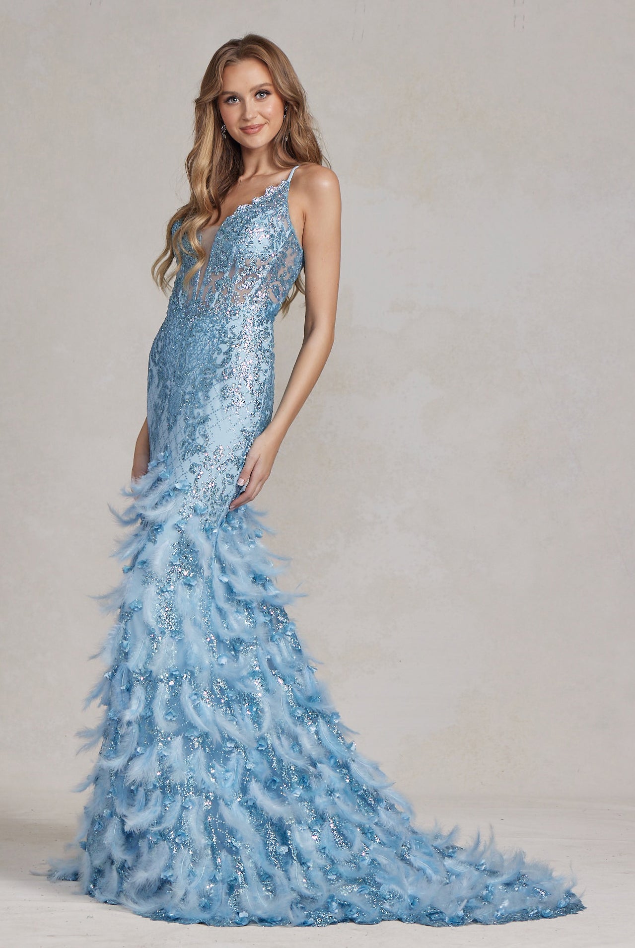 Ruffled Skirt Open Corset Back Mermaid Long Prom Dress NXC1111-Prom Dress-smcfashion.com