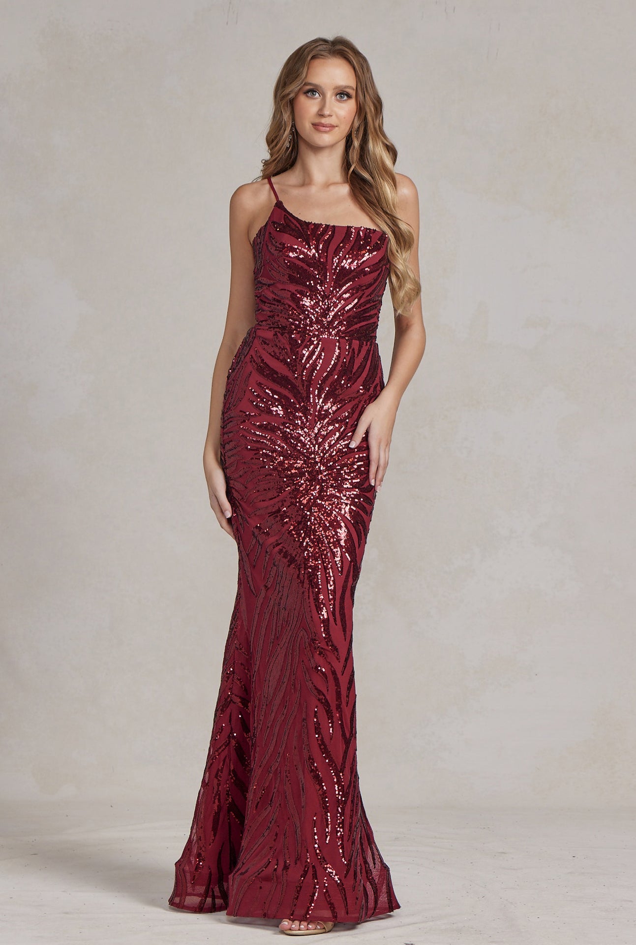Mermaid Embroidered Sequins One Shoulder Long Evening Dress NXR1204-Evening Dress-smcfashion.com