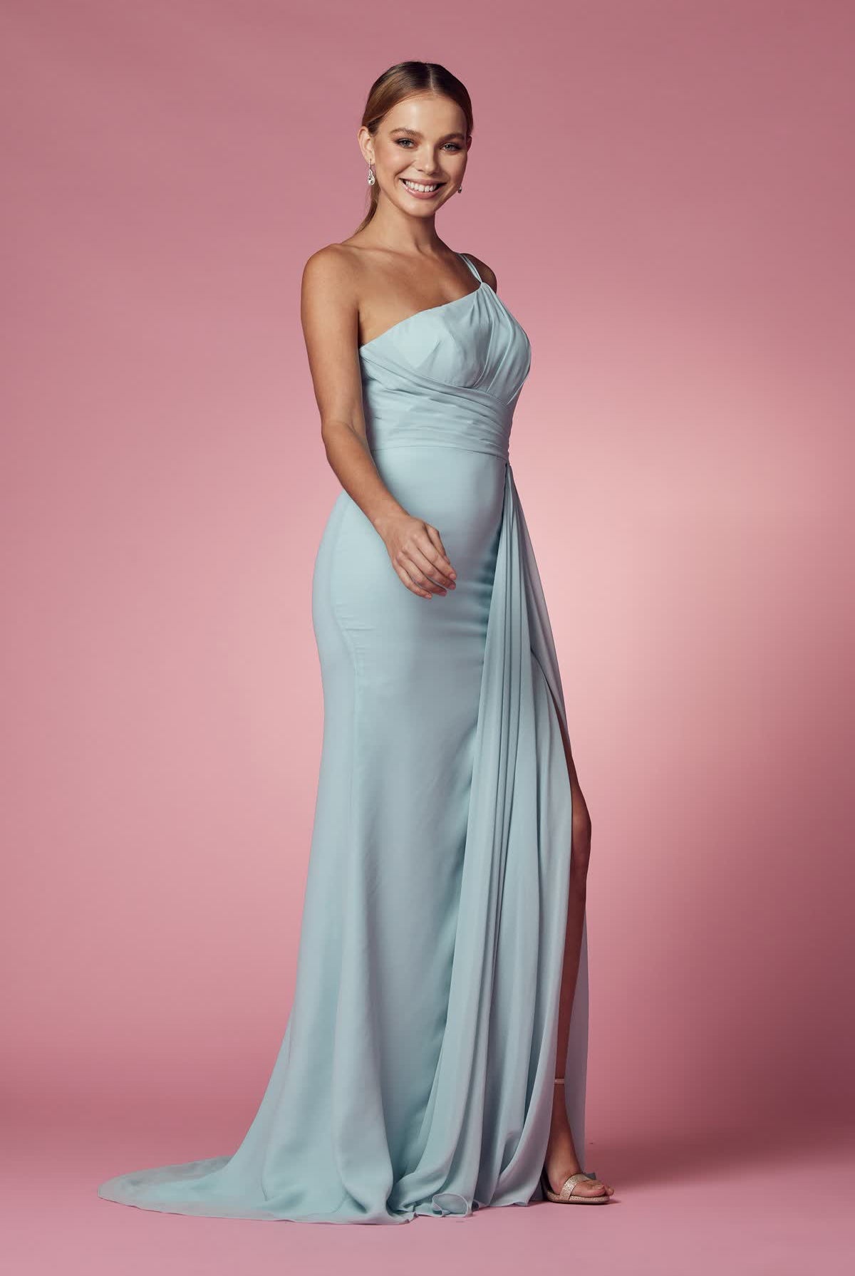 High Slit One Shoulder Long Bridesmaid & Evening Dress NXE1005-Bridesmaid Dress-smcfashion.com