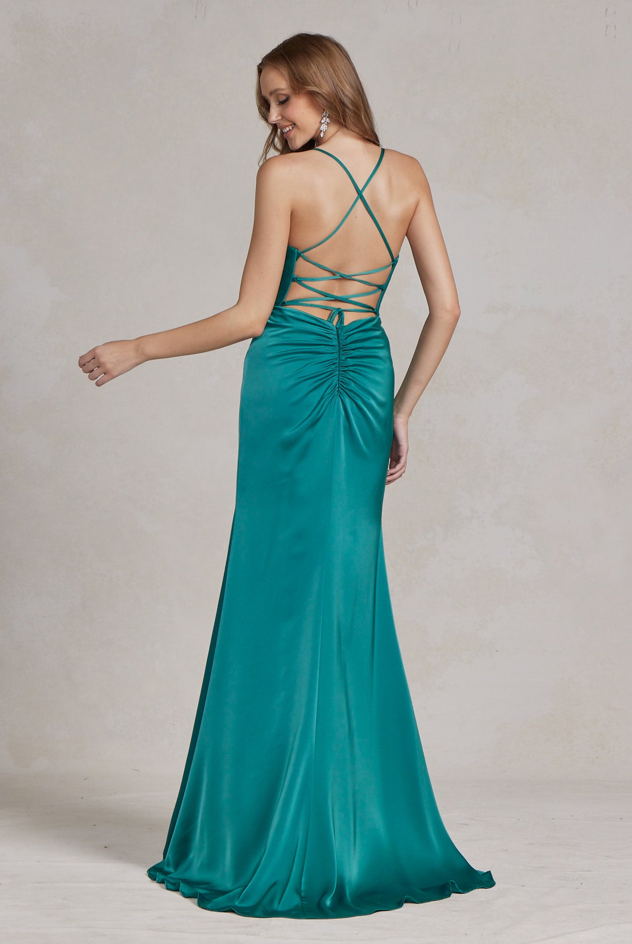 Side Slit Cowl Neck Satin Open Criss Cross Back Long Evening Dress NXE1068-Prom Dress-smcfashion.com