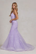 Mermaid Open Criss Cross Back Embroidered Flower Lace Long Prom Dress NXC1117-Prom Dress-smcfashion.com