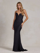 Embellished Jewel Illusion V-Neck Open Criss Cross Back Long Evening Dress NXK1123-Evening Dress-smcfashion.com