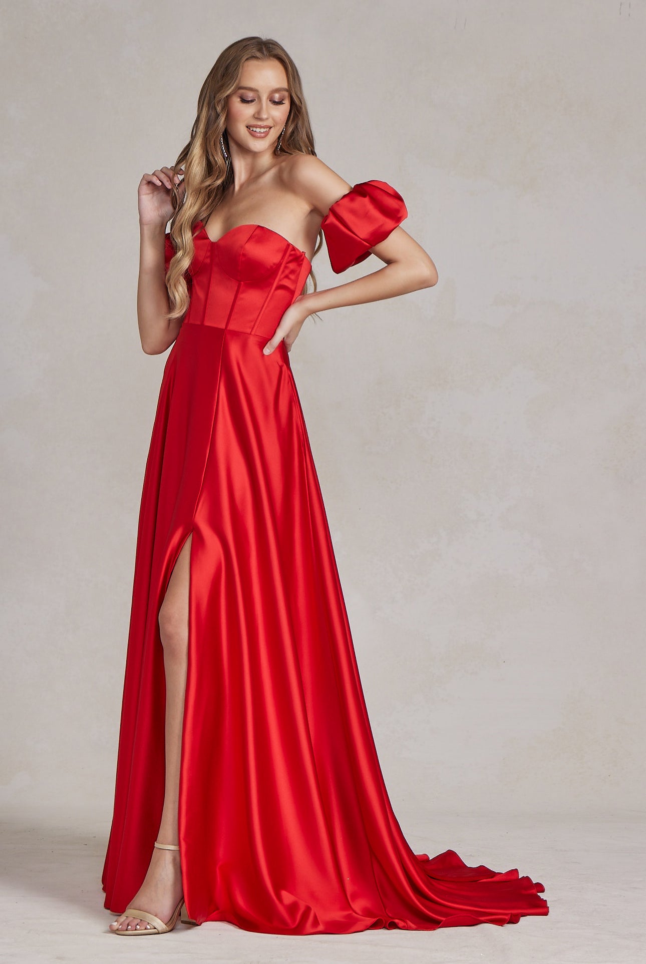 Off Shoulder Sweetheart Satin Side Slit Long Prom Dress NXK1122-Prom Dress-smcfashion.com