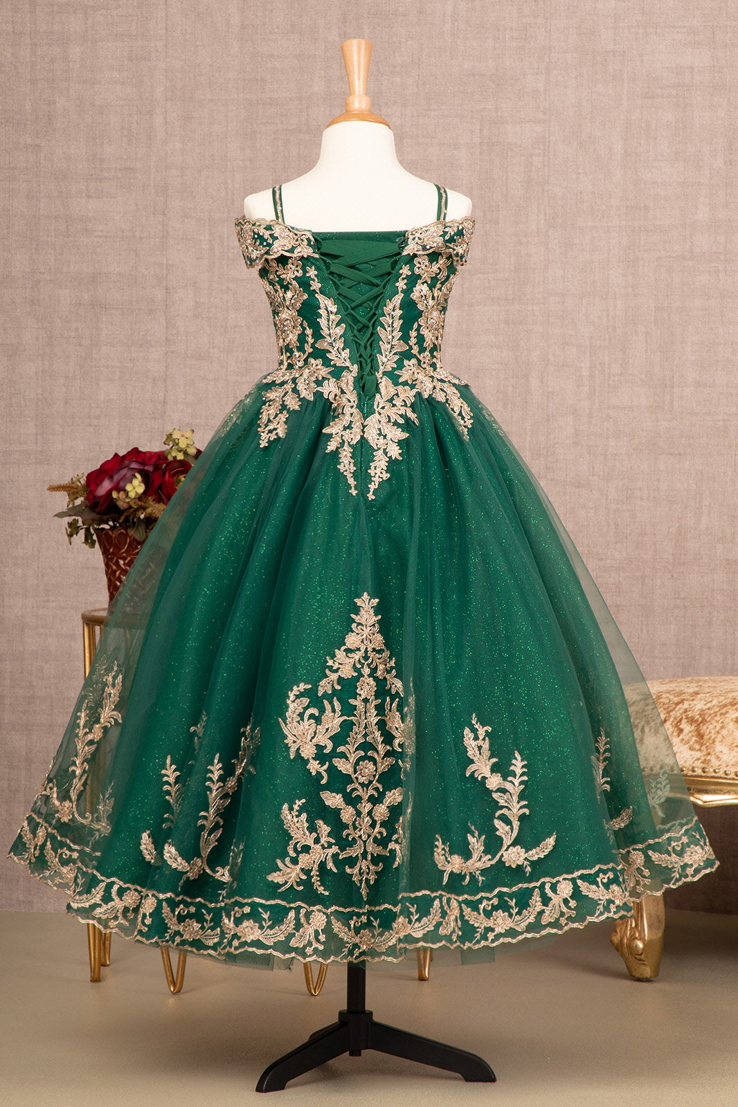 Embroidery Embellished Glitter Mesh A-Line Kids Dress GLGK100-KIDS-smcfashion.com