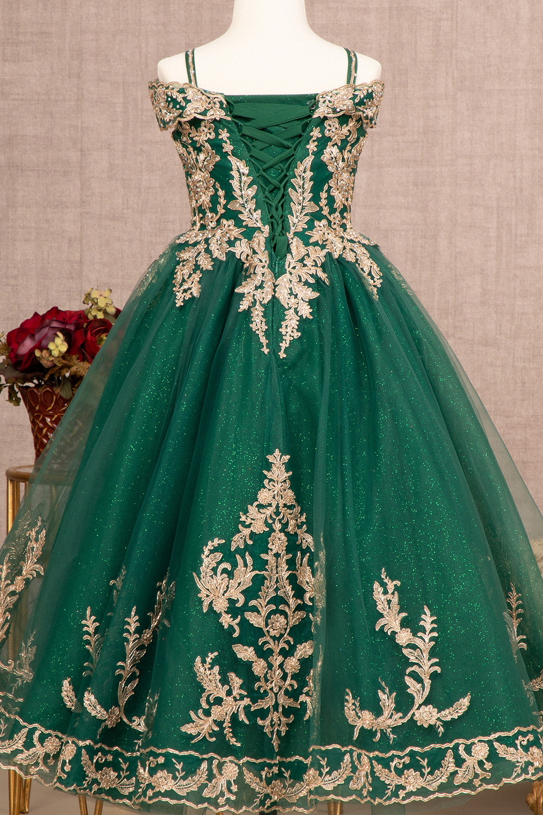 Embroidery Embellished Glitter Mesh A-Line Kids Dress GLGK100-KIDS-smcfashion.com