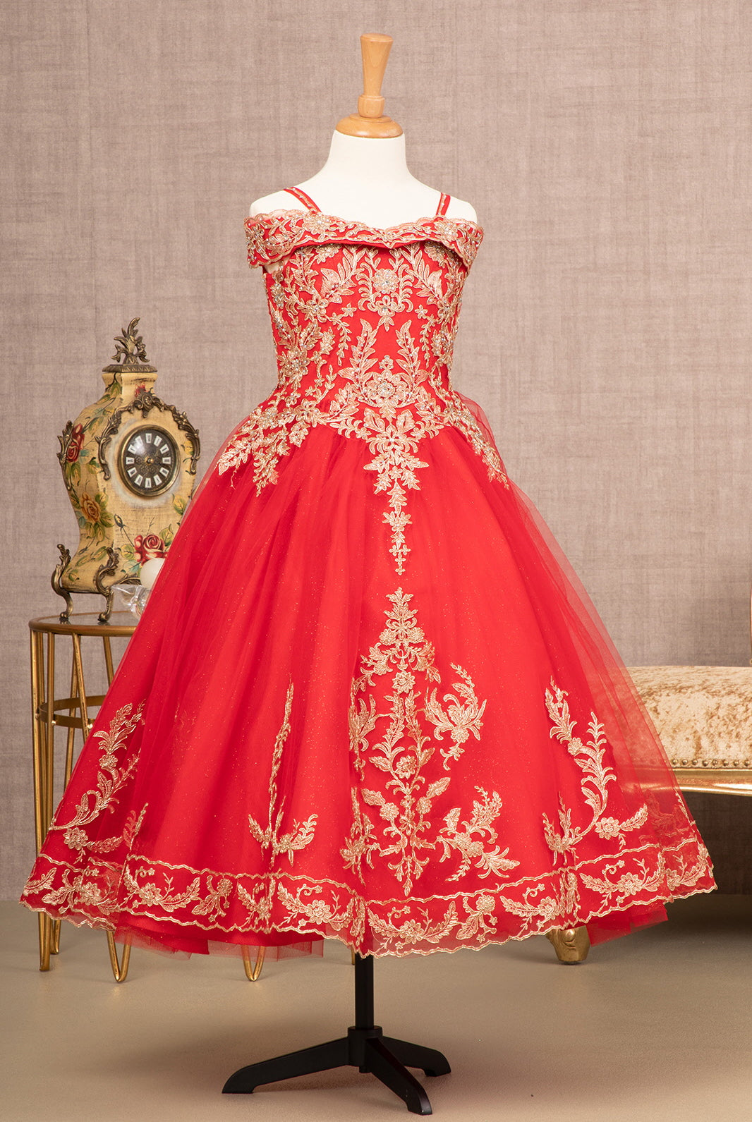 Embroidery Embellished Glitter Mesh A-Line Kids Dress GLGK100-KIDS-smcfashion.com