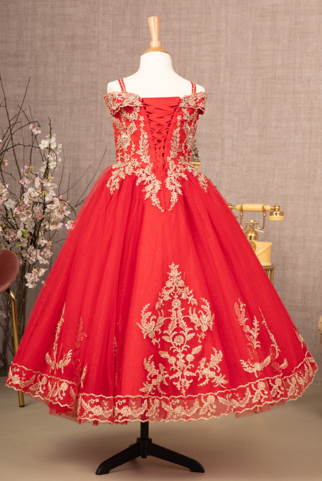 Embroidery Embellished Glitter Mesh A-Line Kids Dress GLGK100-KIDS-smcfashion.com