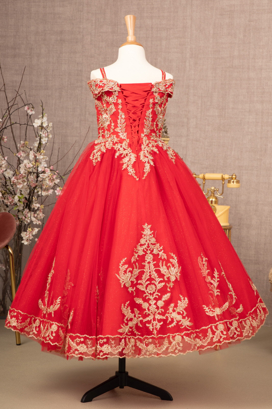 Embroidery Embellished Glitter Mesh A-Line Kids Dress GLGK100-KIDS-smcfashion.com