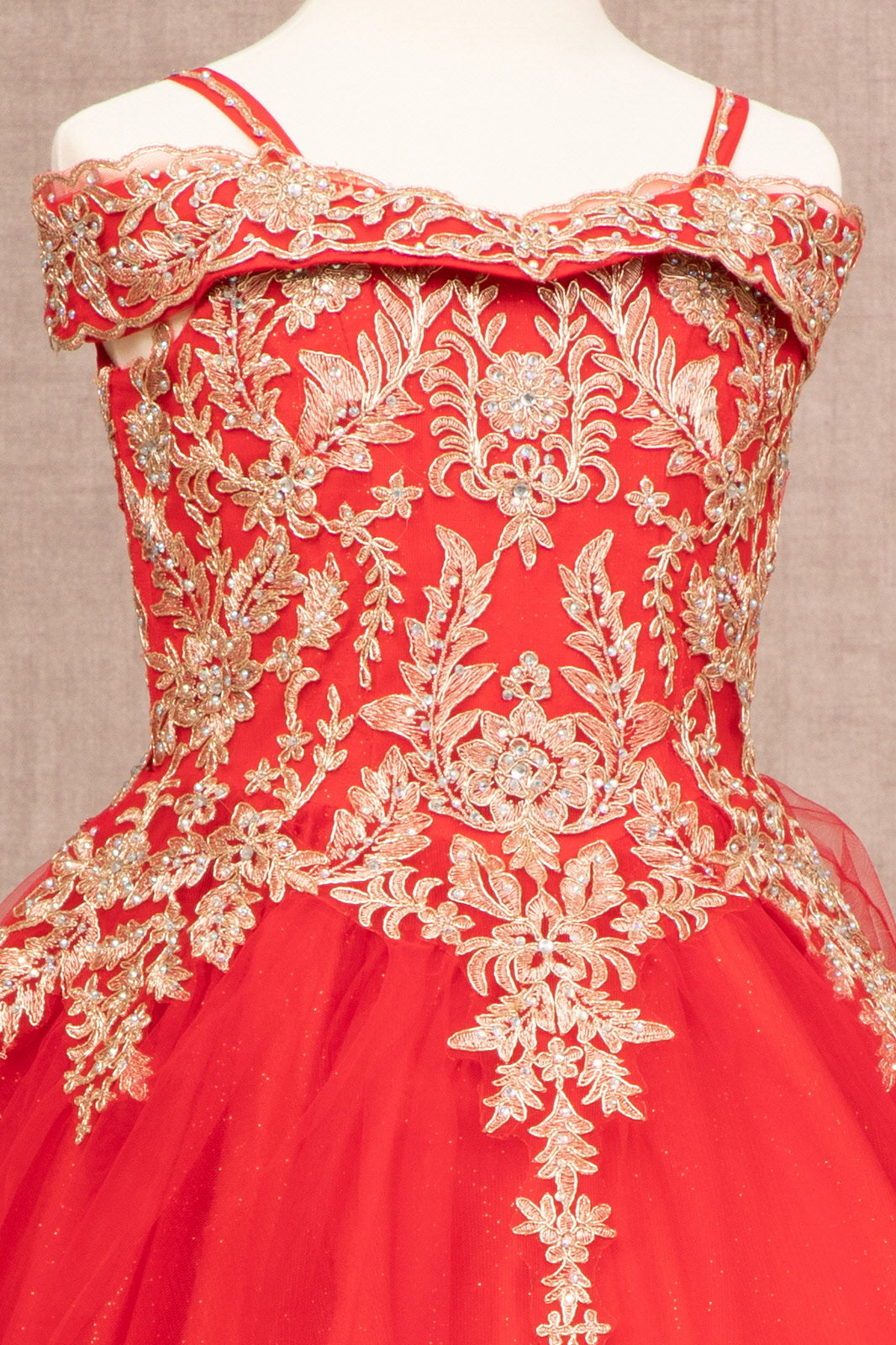 Embroidery Embellished Glitter Mesh A-Line Kids Dress GLGK100-KIDS-smcfashion.com