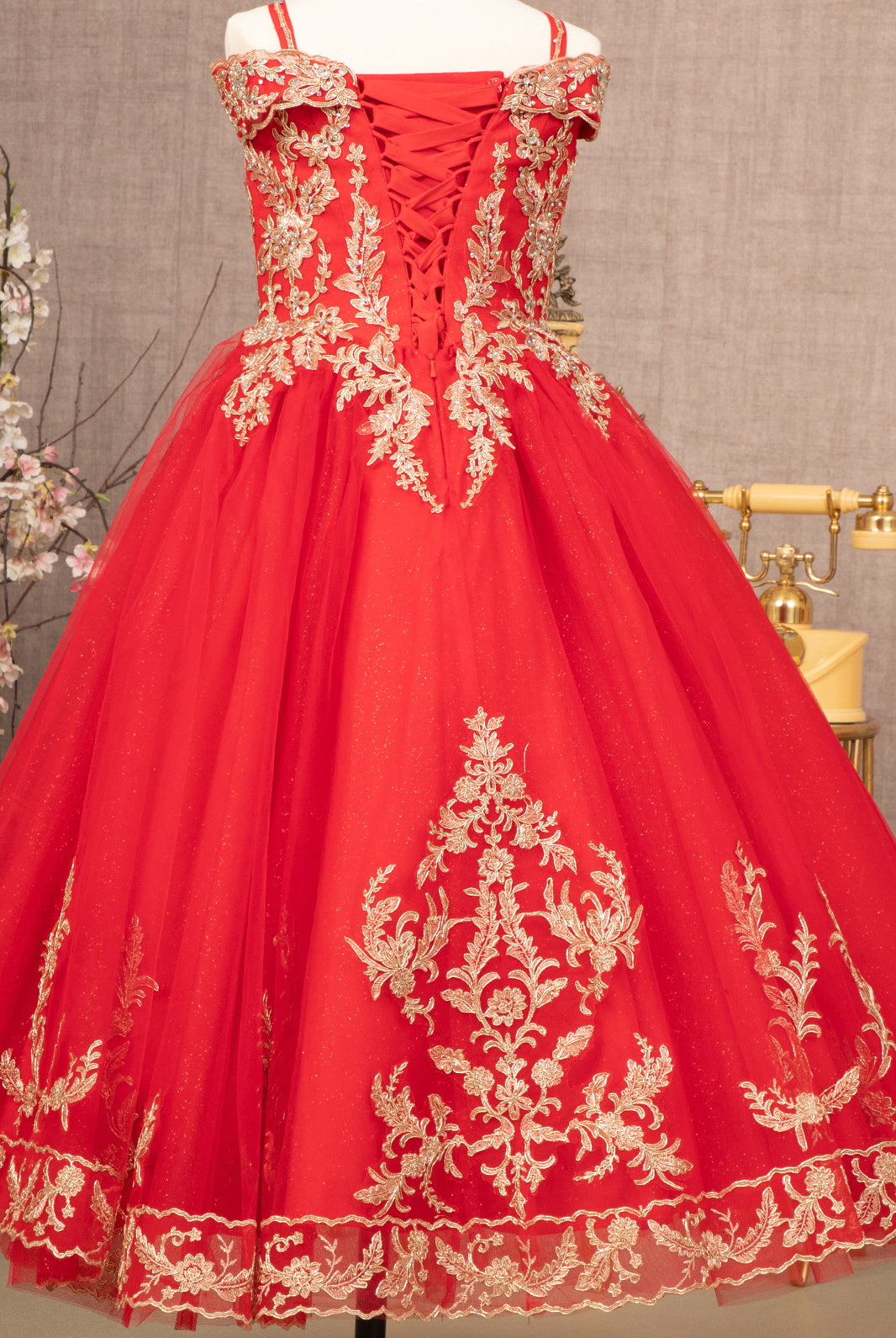 Embroidery Embellished Glitter Mesh A-Line Kids Dress GLGK100-KIDS-smcfashion.com