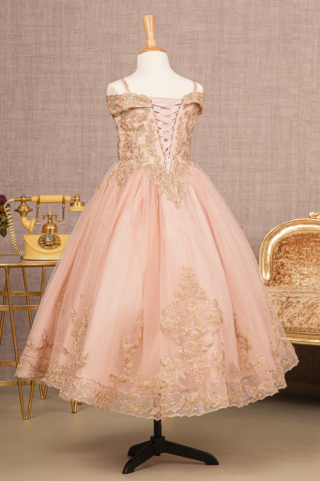 Embroidery Embellished Glitter Mesh A-Line Kids Dress GLGK100-KIDS-smcfashion.com