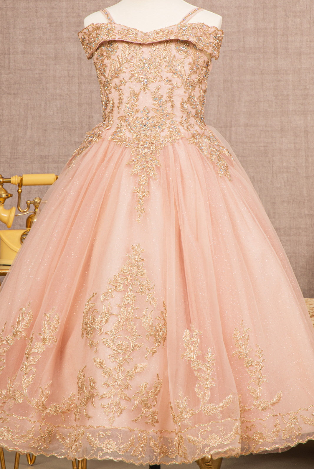 Embroidery Embellished Glitter Mesh A-Line Kids Dress GLGK100-KIDS-smcfashion.com