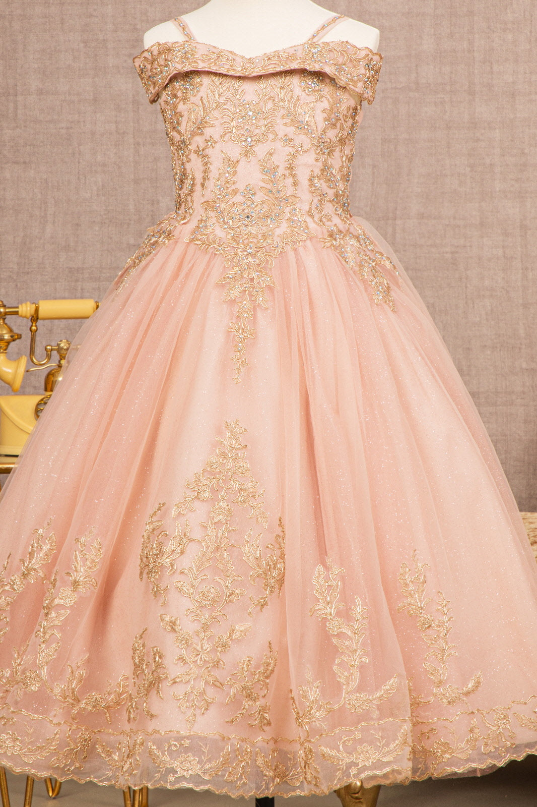 Embroidery Embellished Glitter Mesh A-Line Kids Dress GLGK100-KIDS-smcfashion.com