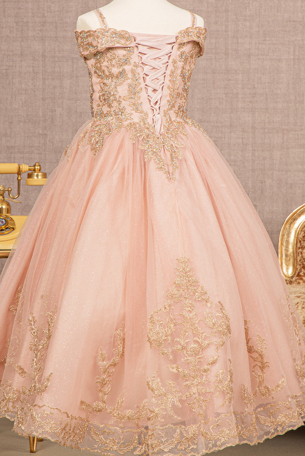 Embroidery Embellished Glitter Mesh A-Line Kids Dress GLGK100-KIDS-smcfashion.com