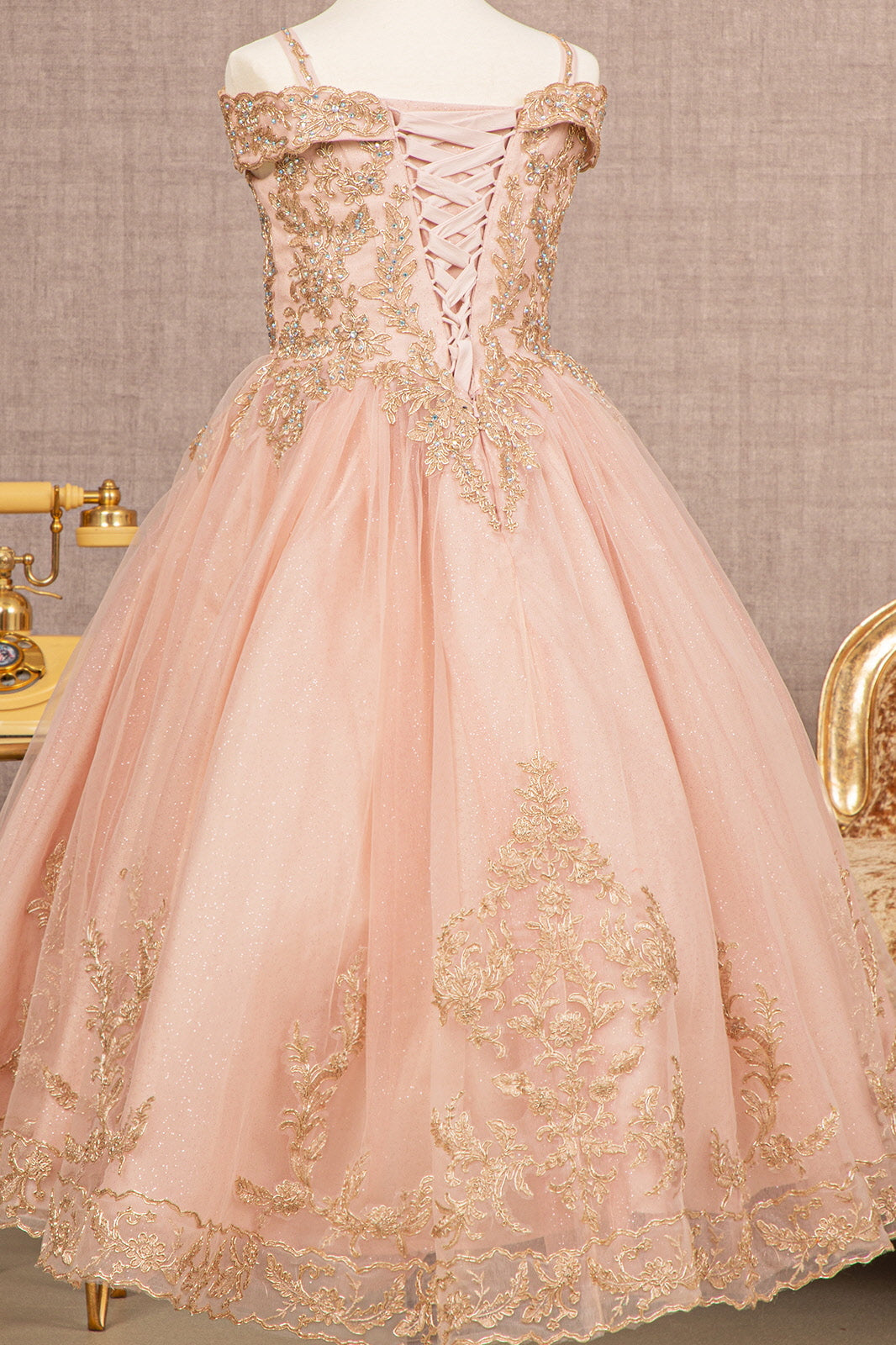 Embroidery Embellished Glitter Mesh A-Line Kids Dress GLGK100-KIDS-smcfashion.com