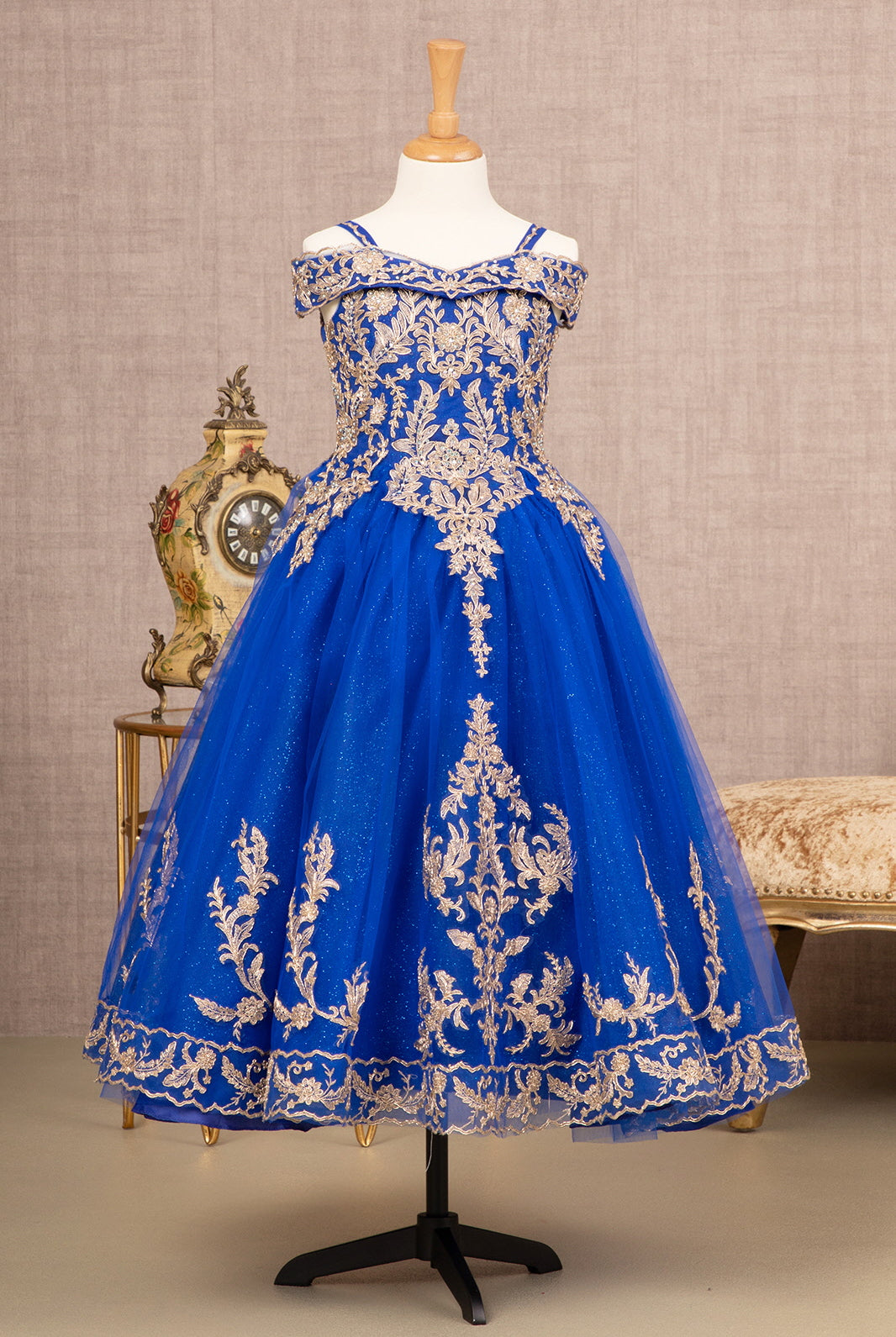 Embroidery Embellished Glitter Mesh A-Line Kids Dress GLGK100-KIDS-smcfashion.com