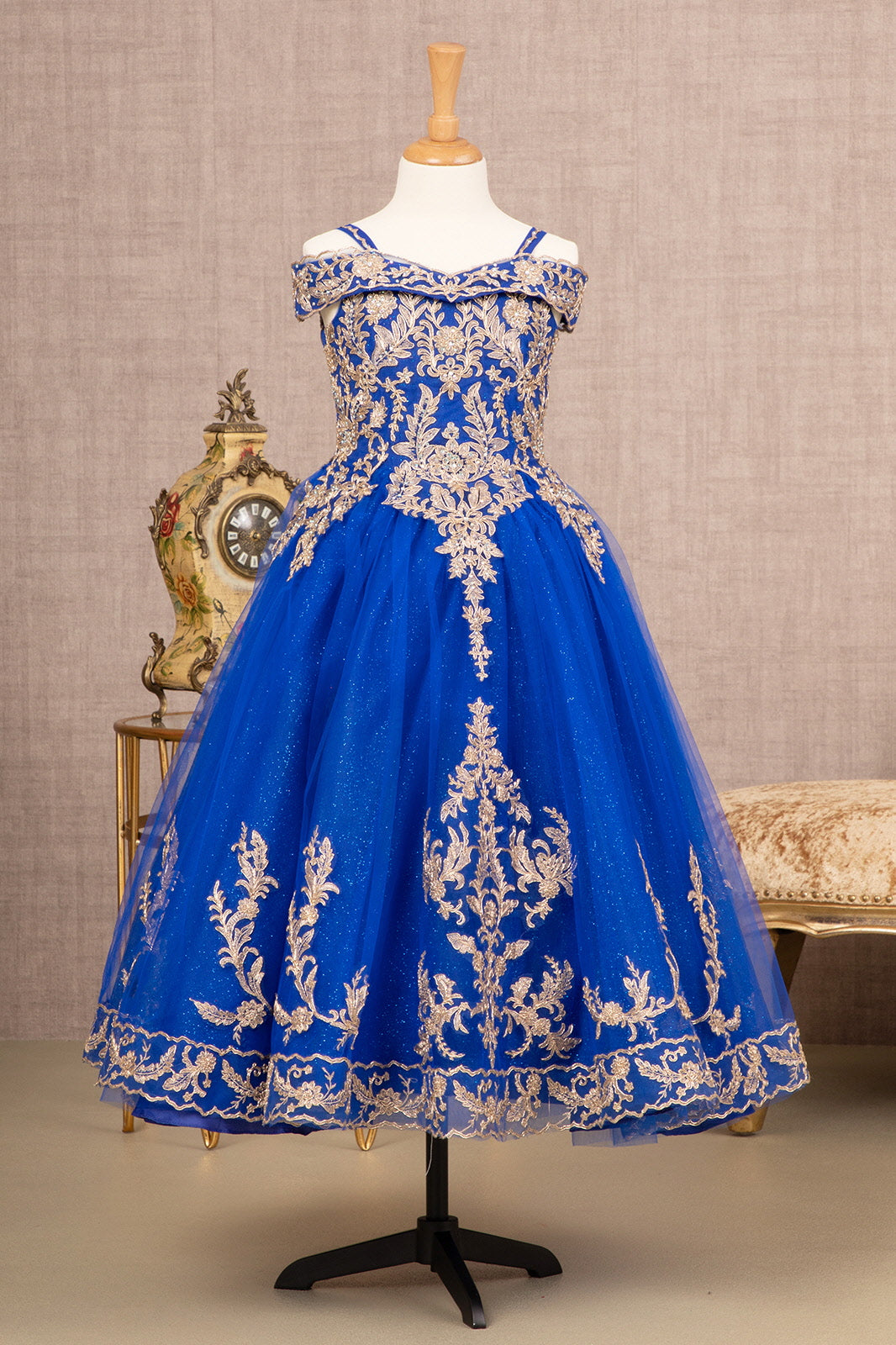 Embroidery Embellished Glitter Mesh A-Line Kids Dress GLGK100-KIDS-smcfashion.com