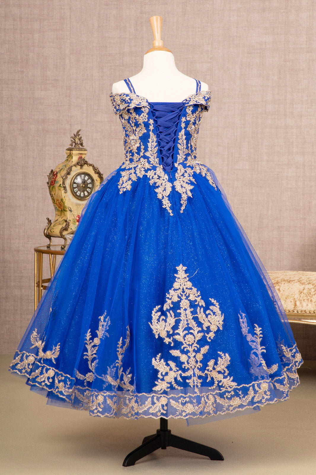 Embroidery Embellished Glitter Mesh A-Line Kids Dress GLGK100-KIDS-smcfashion.com