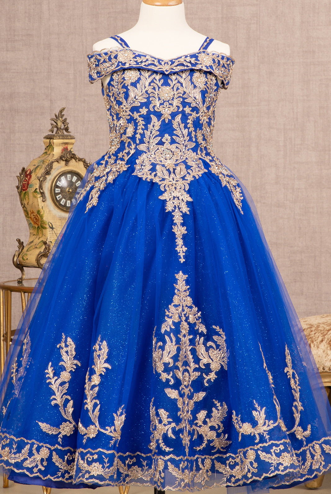 Embroidery Embellished Glitter Mesh A-Line Kids Dress GLGK100-KIDS-smcfashion.com