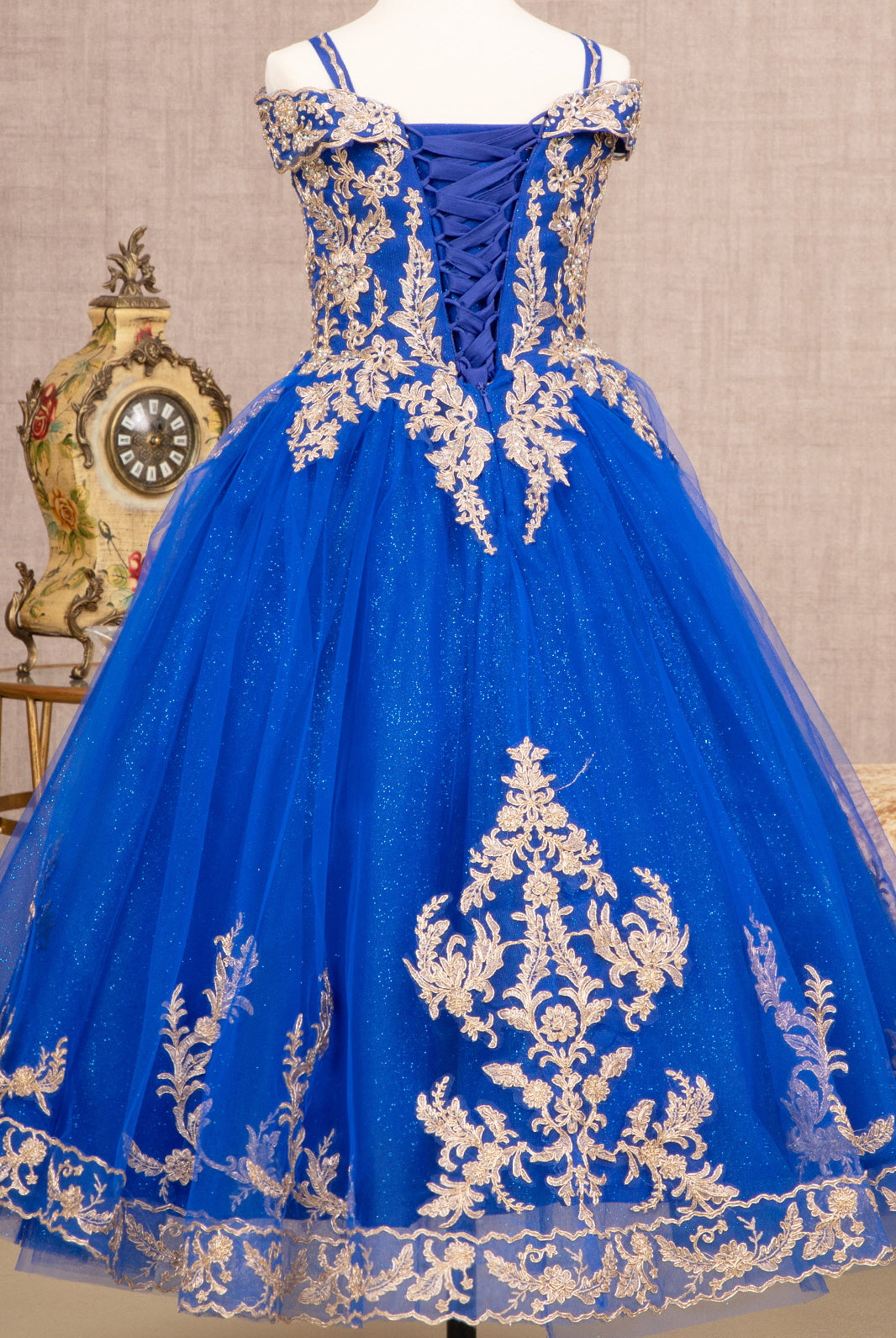 Embroidery Embellished Glitter Mesh A-Line Kids Dress GLGK100-KIDS-smcfashion.com