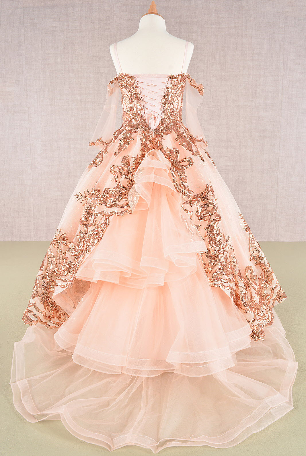 Glitter Sequin Embellished Mesh Kids Dress with Separate Mesh 3/4 Sleeves GLGK104-KIDS-smcfashion.com