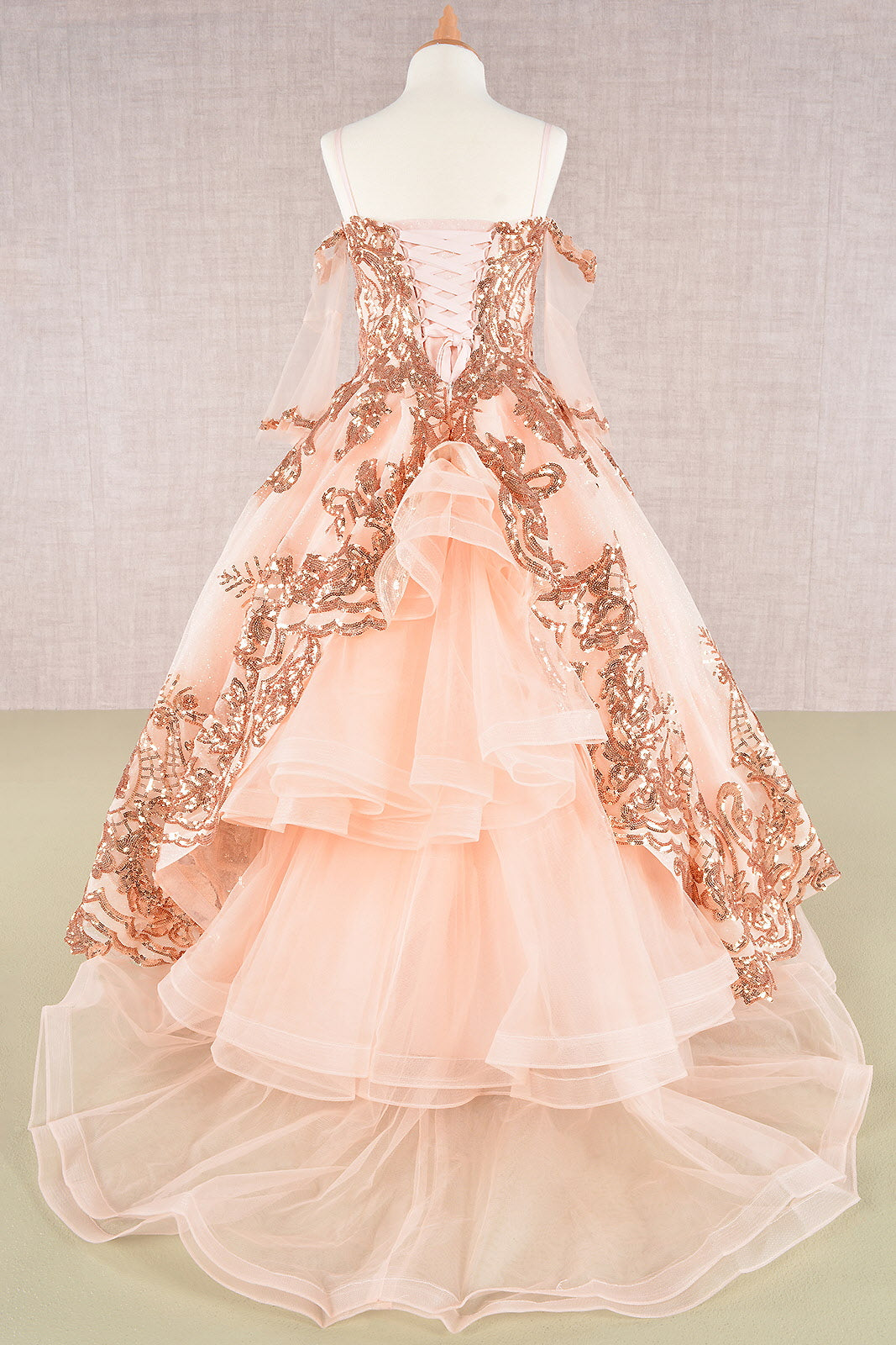 Glitter Sequin Embellished Mesh Kids Dress with Separate Mesh 3/4 Sleeves GLGK104-KIDS-smcfashion.com