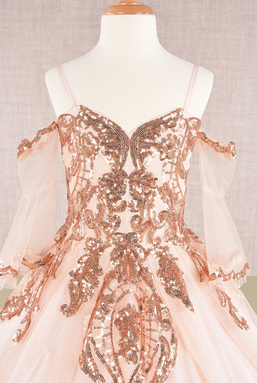 Glitter Sequin Embellished Mesh Kids Dress with Separate Mesh 3/4 Sleeves GLGK104-KIDS-smcfashion.com