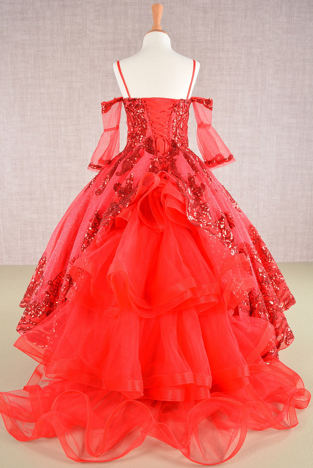 Glitter Sequin Embellished Mesh Kids Dress with Separate Mesh 3/4 Sleeves GLGK104-KIDS-smcfashion.com