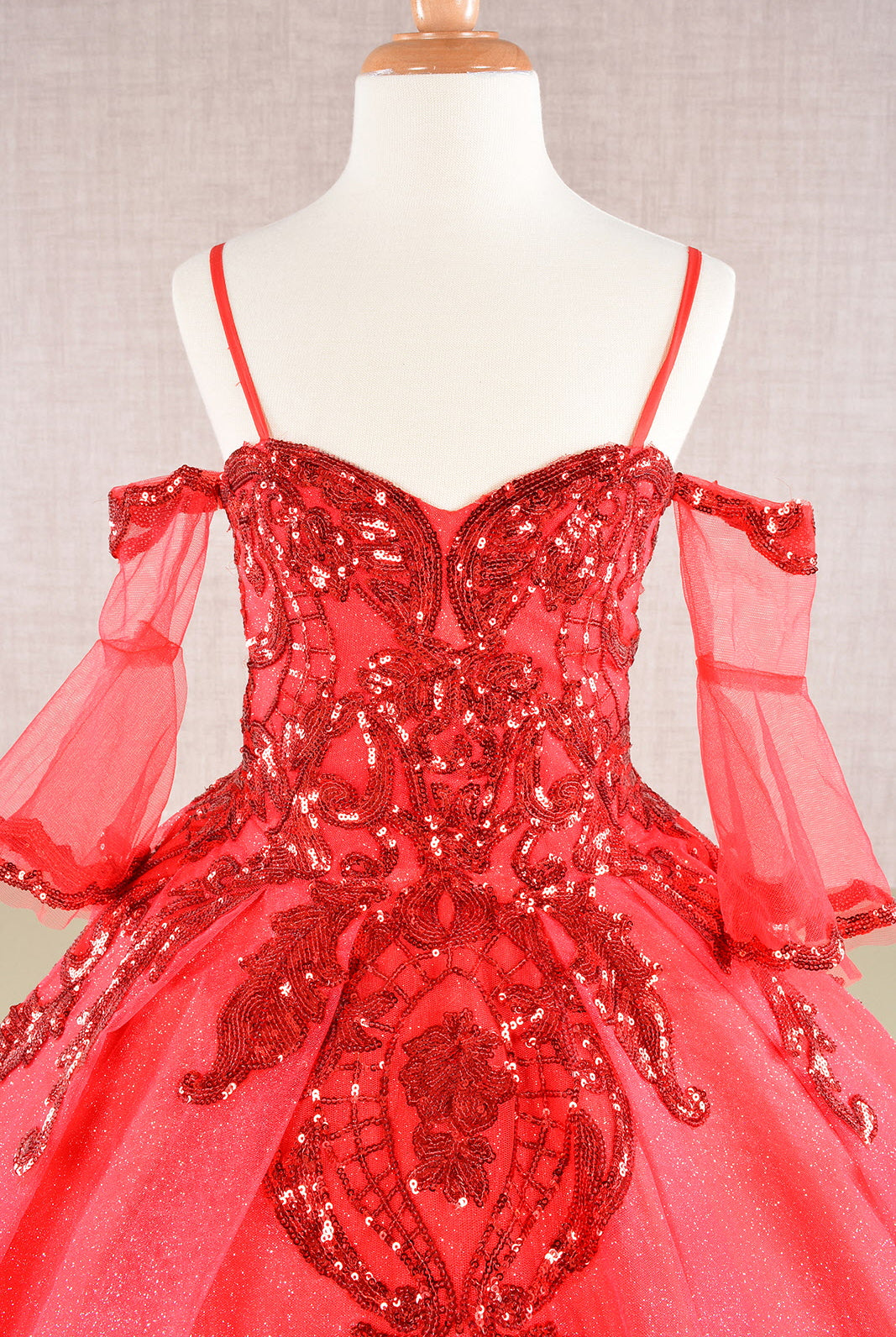 Glitter Sequin Embellished Mesh Kids Dress with Separate Mesh 3/4 Sleeves GLGK104-KIDS-smcfashion.com