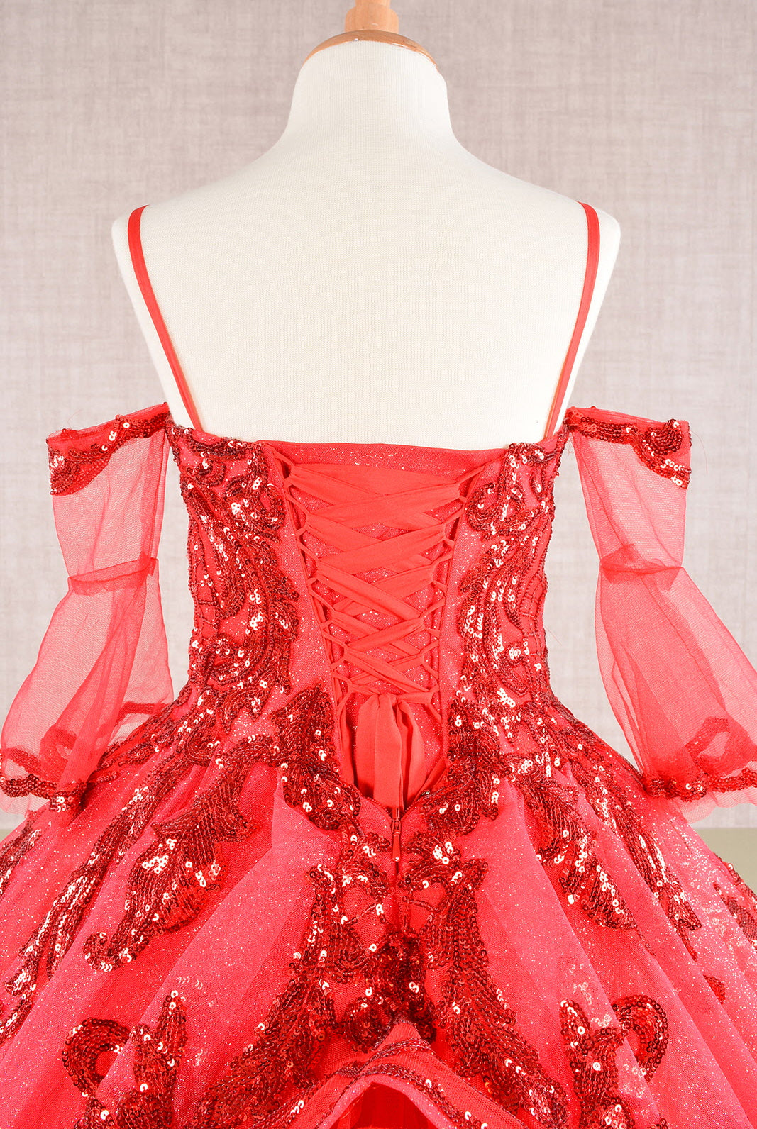 Glitter Sequin Embellished Mesh Kids Dress with Separate Mesh 3/4 Sleeves GLGK104-KIDS-smcfashion.com