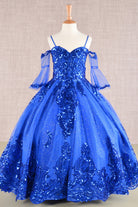 Glitter Sequin Embellished Mesh Kids Dress with Separate Mesh 3/4 Sleeves GLGK104-KIDS-smcfashion.com