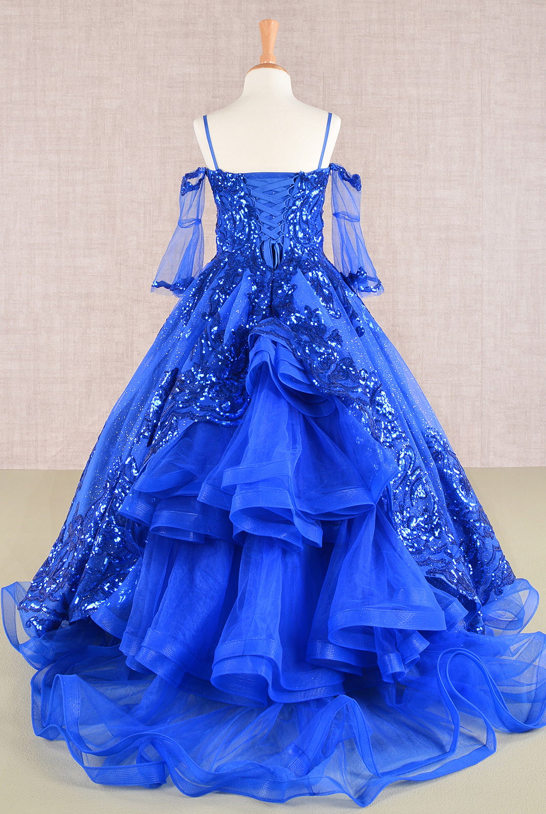 Glitter Sequin Embellished Mesh Kids Dress with Separate Mesh 3/4 Sleeves GLGK104-KIDS-smcfashion.com