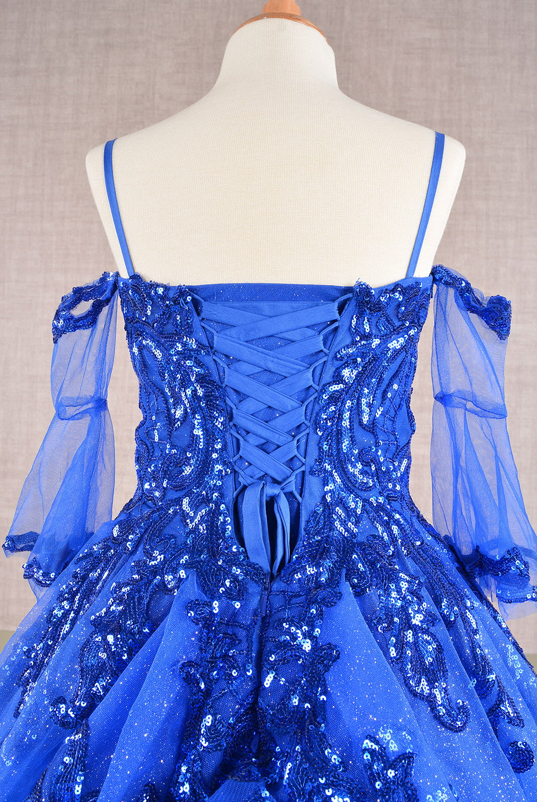 Glitter Sequin Embellished Mesh Kids Dress with Separate Mesh 3/4 Sleeves GLGK104-KIDS-smcfashion.com