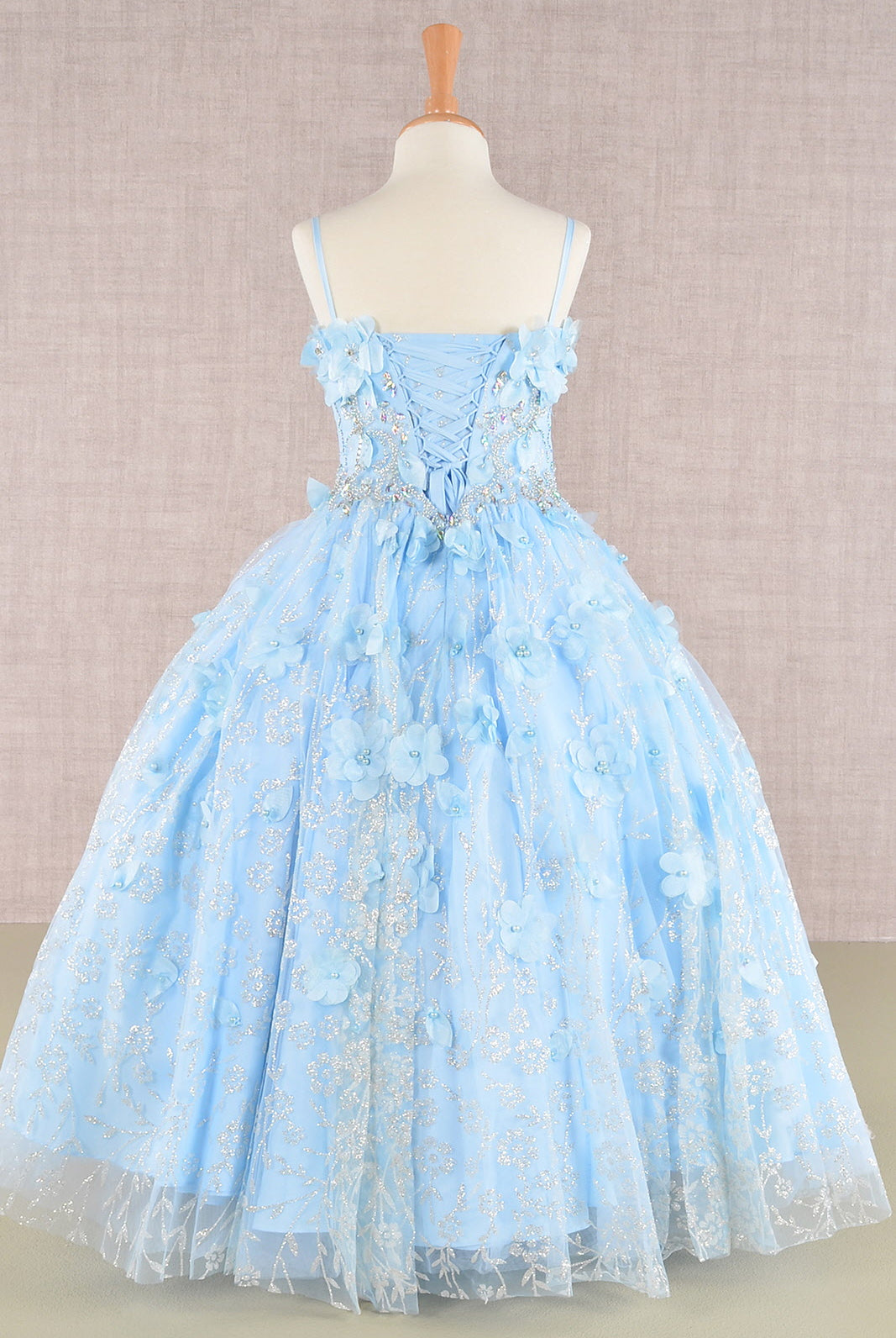 3D Flower Applique Jewel Mesh Kids Dress with Long Mesh Cloak GLGK105-KIDS-smcfashion.com