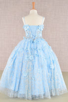 3D Flower Applique Jewel Mesh Kids Dress with Long Mesh Cloak GLGK105-KIDS-smcfashion.com