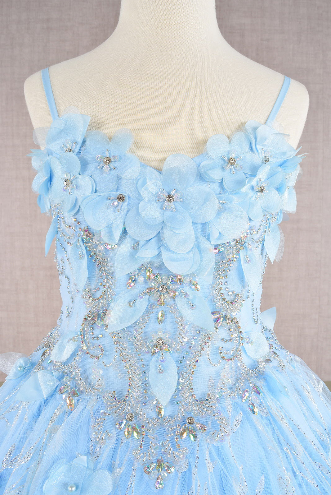 3D Flower Applique Jewel Mesh Kids Dress with Long Mesh Cloak GLGK105-KIDS-smcfashion.com